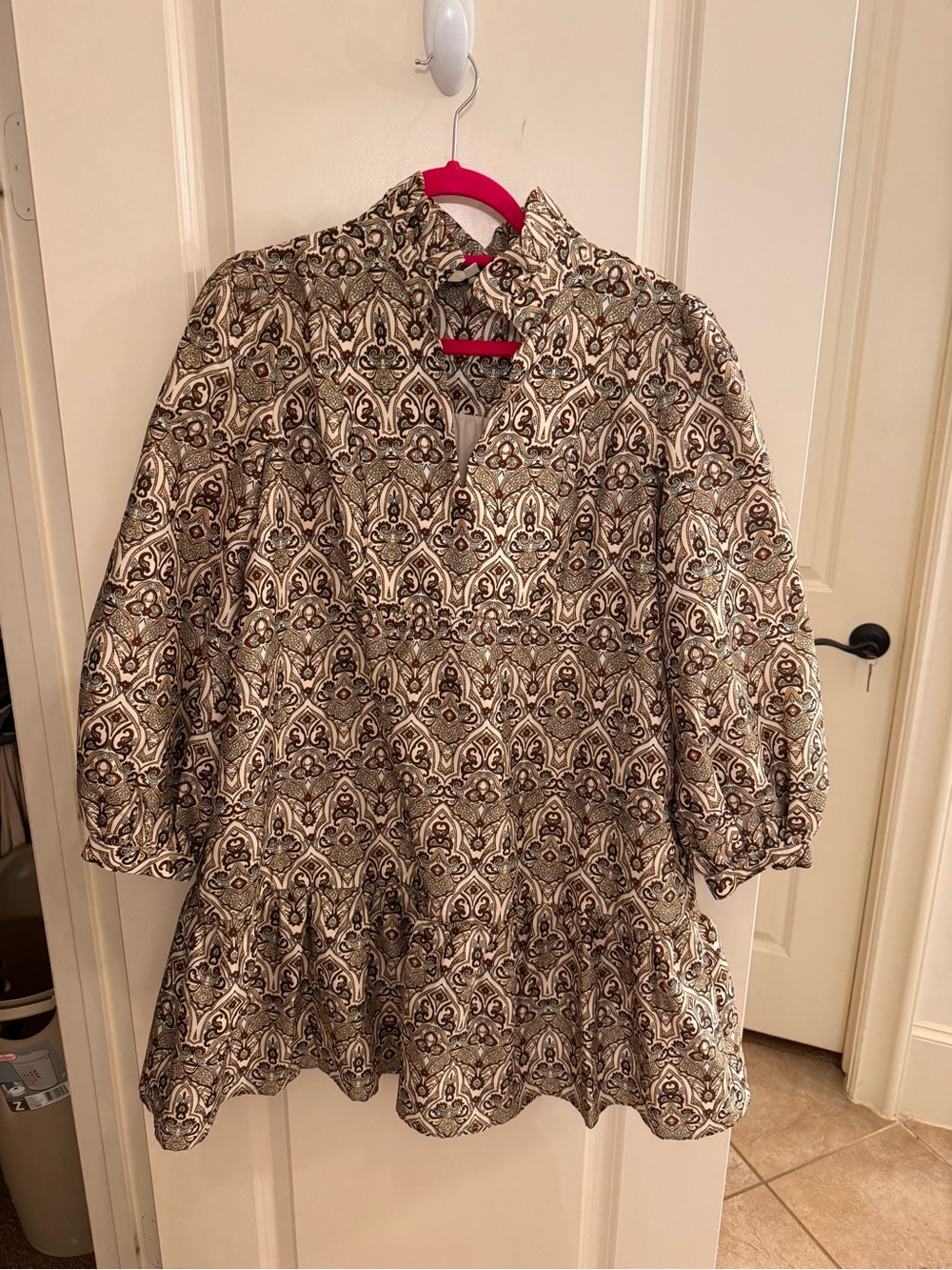 Tuckernuck Cream and Brown Patterned Peplum Tunic Dress